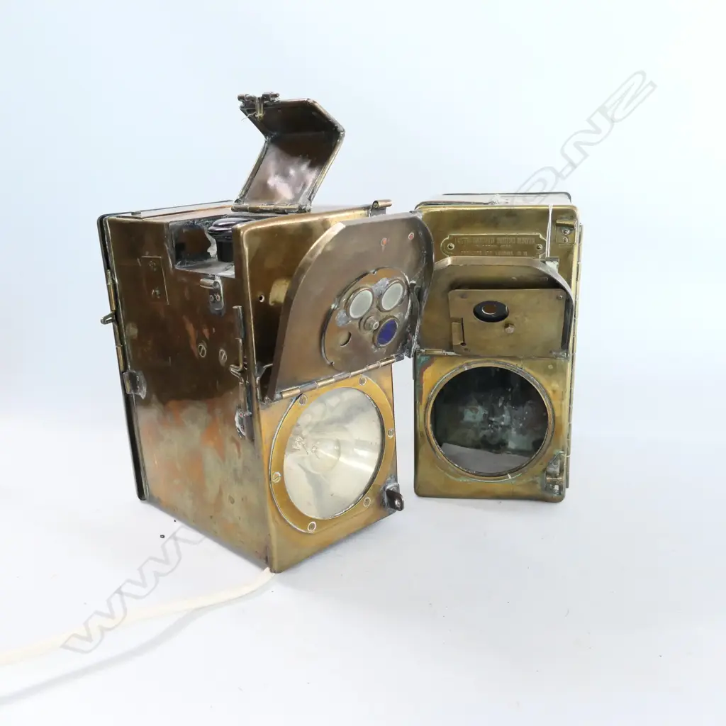 WWII BRASS CASED MORSE CODE SIGNALLING LAMP (BATTERY REPLACED w 240v WIRING) + ANOTHER Image 1++